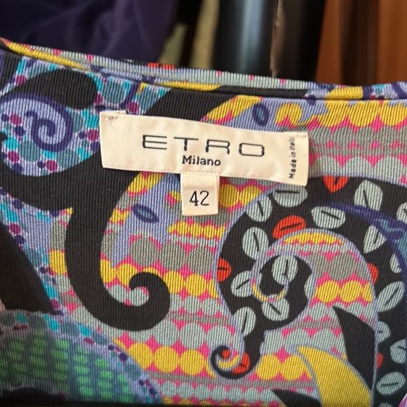 Etro cocktail dress. 92% Viscose 8% Elastin SZ42 double lined. Gorgeous colors - Picture 6 of 10